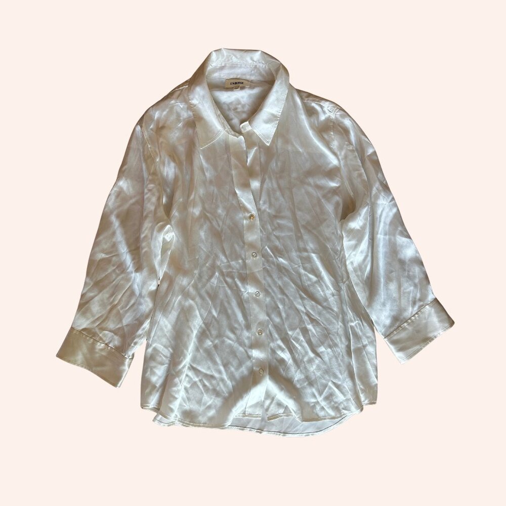 L'Agence Satin Button Down Blouse White